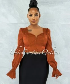 Vendor-unknown Brona Rust Buttons & Ruffles Vintage Top