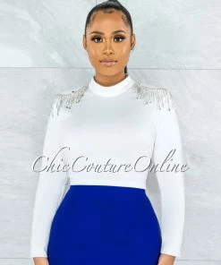 Vendor-unknown Waleria Off-White Rhinestone Embellishment Crop Top JUST IN