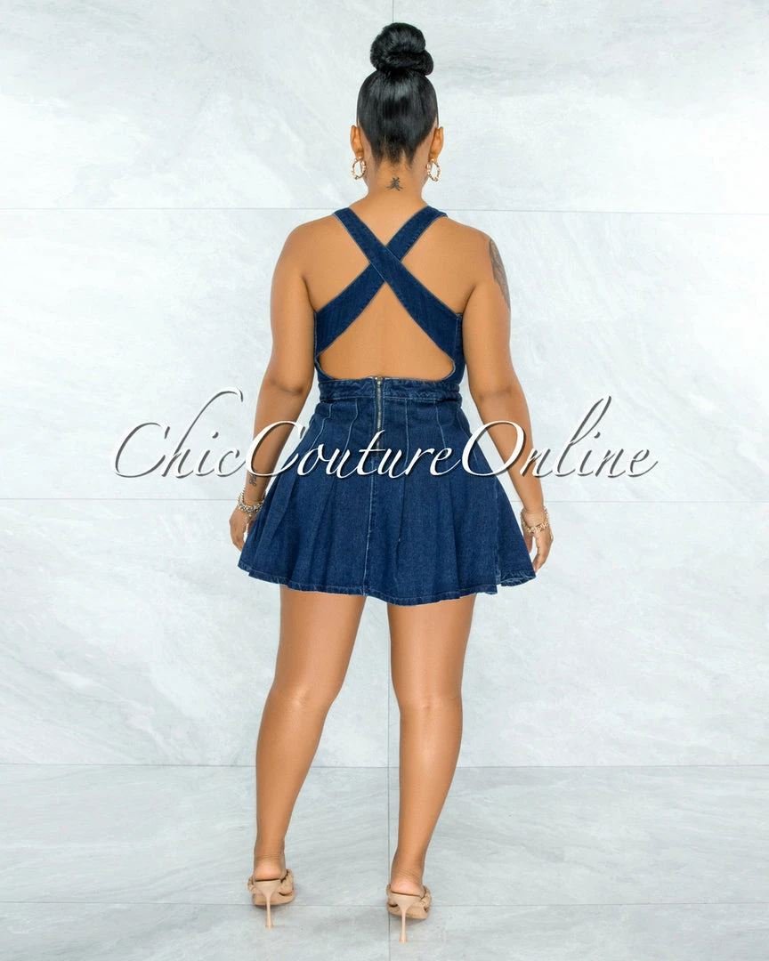 Vendor-unknown JUST IN Henny Dark Denim Bodysuit & Pleated Skirt Set