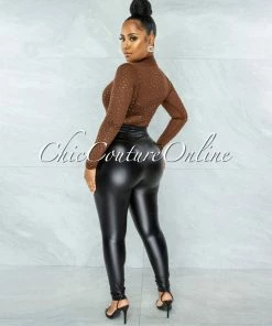 Vendor-unknown Carlanda Brown Mesh Rhinestones Bodysuit JUST IN
