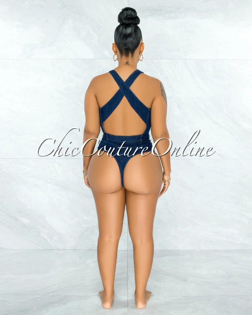 Vendor-unknown JUST IN Henny Dark Denim Bodysuit & Pleated Skirt Set