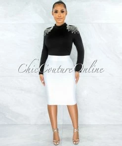 Vendor-unknown Waleria Black Rhinestone Embellishment Crop Top