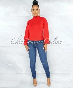 Vendor-unknown Sharmina Red Ribbed Knit Top