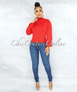 Vendor-unknown Sharmina Red Ribbed Knit Top