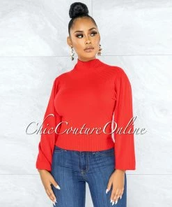 Vendor-unknown Sharmina Red Ribbed Knit Top