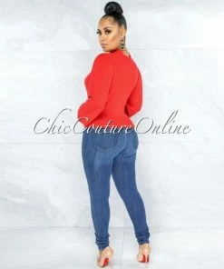 Vendor-unknown Sharmina Red Ribbed Knit Top