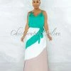 Vendor-unknown JUST IN Merida Green White Nude Block Color Maxi Dress