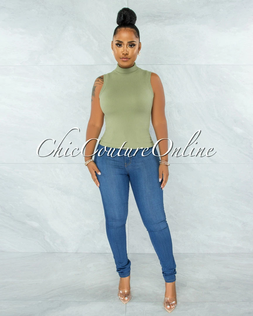 Vendor-unknown Conrado Sage Ribbed Mock Neckline Top JUST IN