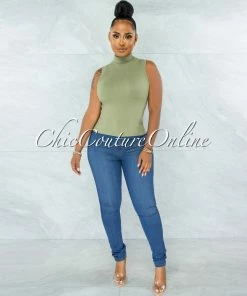 Vendor-unknown Conrado Sage Ribbed Mock Neckline Top JUST IN