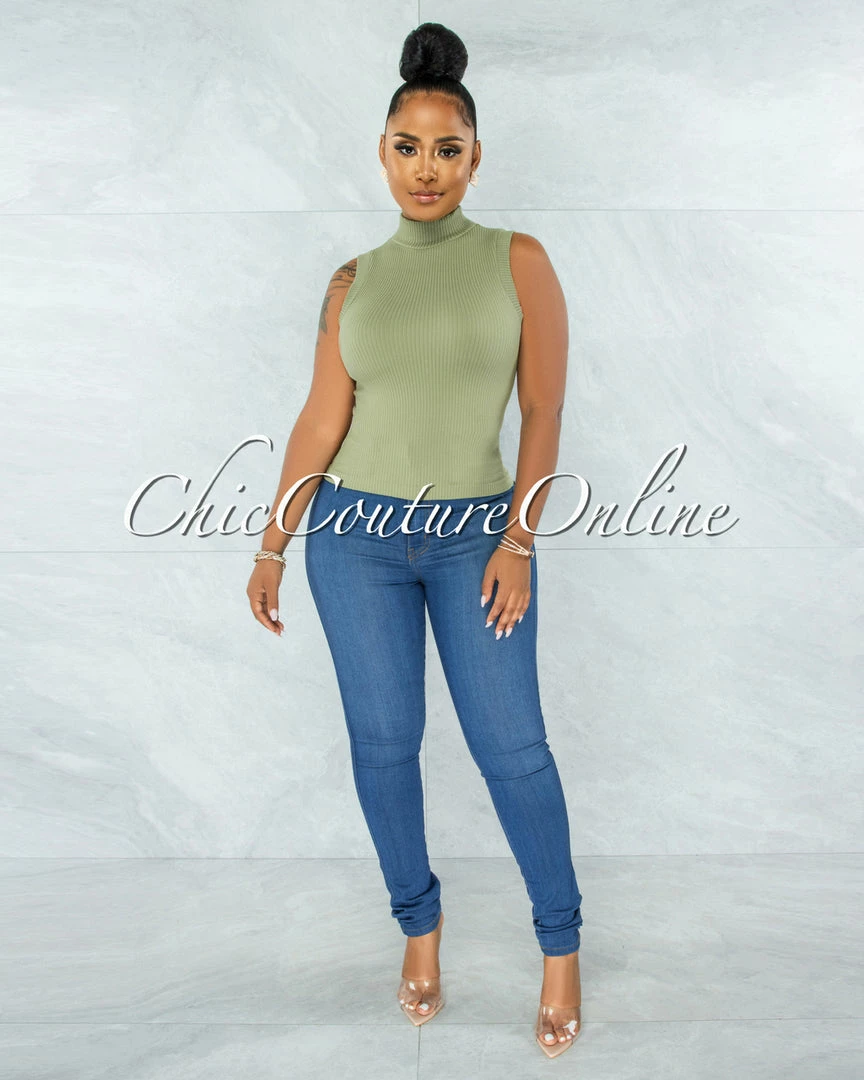 Vendor-unknown Conrado Sage Ribbed Mock Neckline Top JUST IN