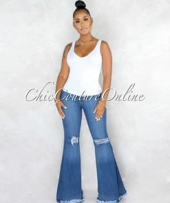 Vendor-unknown Tarina White V-Neckline Ribbed Top