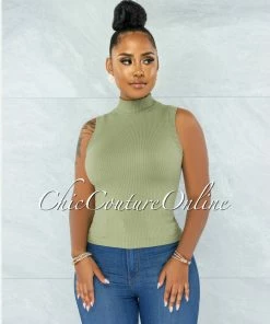 Vendor-unknown Conrado Sage Ribbed Mock Neckline Top JUST IN