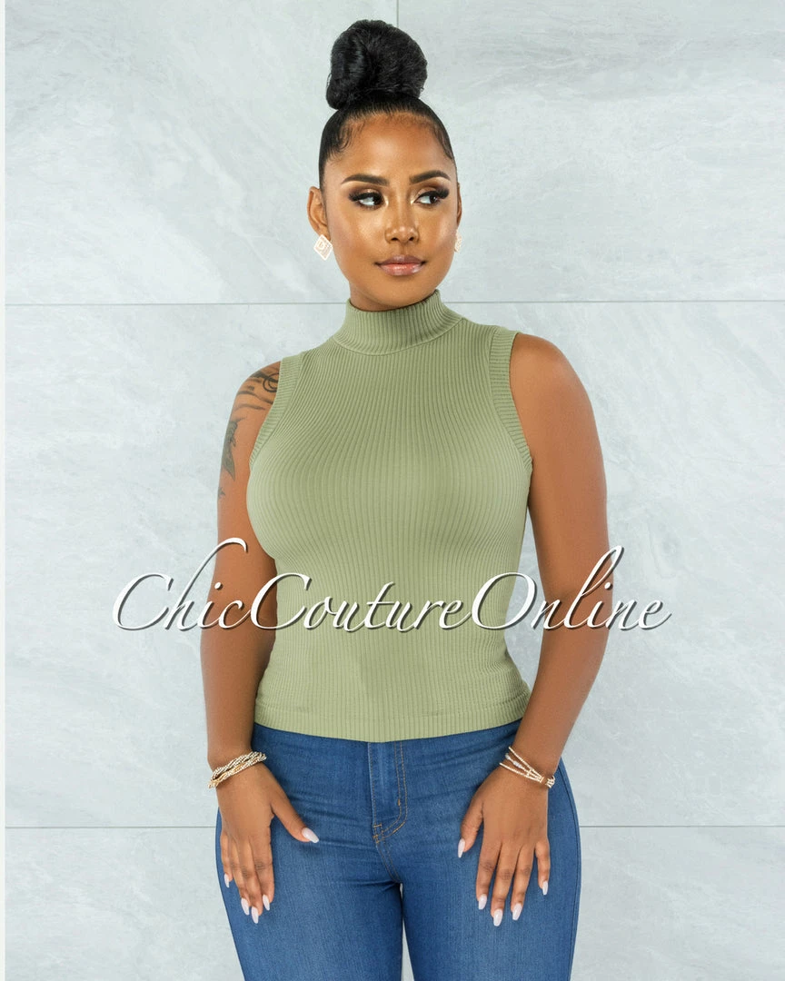 Vendor-unknown Conrado Sage Ribbed Mock Neckline Top JUST IN