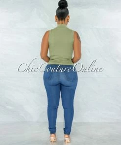 Vendor-unknown Conrado Sage Ribbed Mock Neckline Top JUST IN