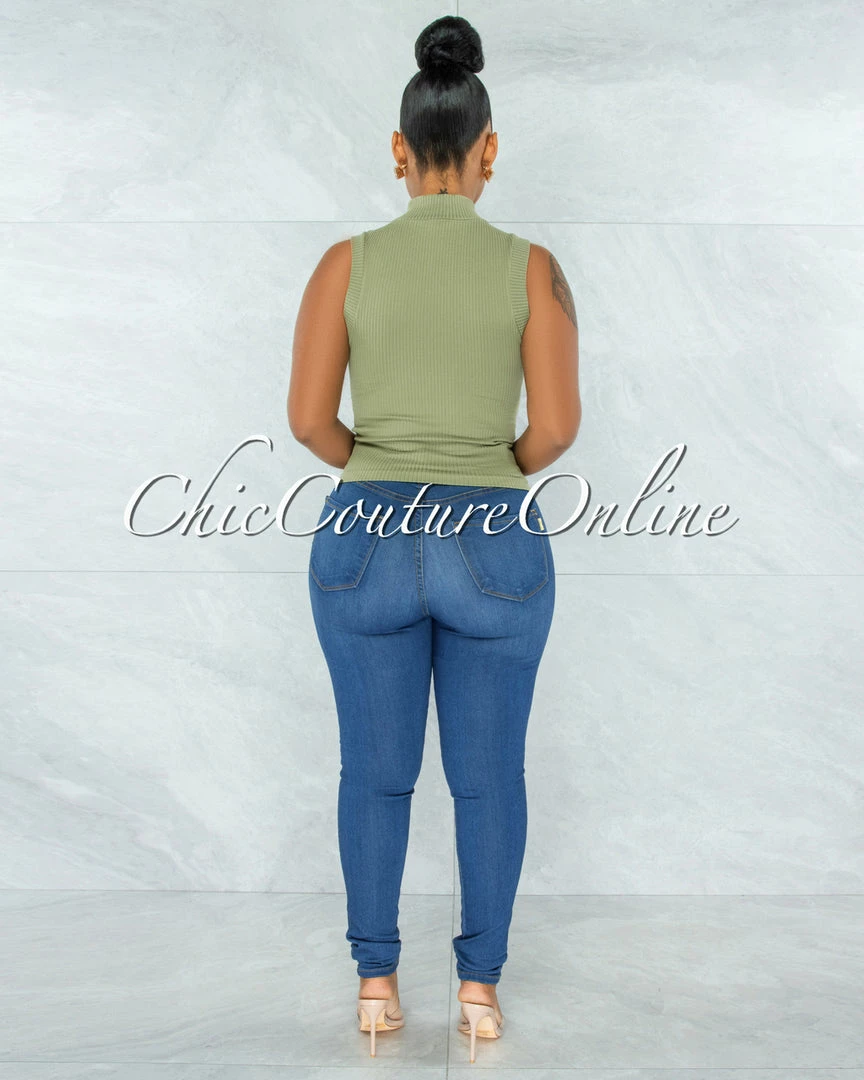 Vendor-unknown Conrado Sage Ribbed Mock Neckline Top JUST IN