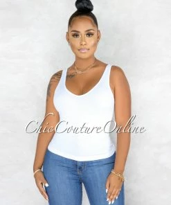 Vendor-unknown Tarina White V-Neckline Ribbed Top