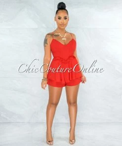 Vendor-unknown JUST IN Haldora Red Overlay Ruffle Romper