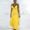 Vendor-unknown Wanetta Yellow Crochet See-Through Waist Maxi Dress