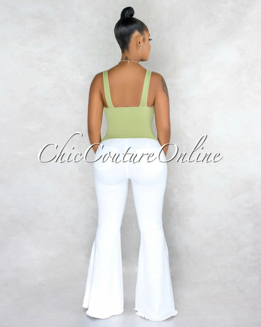 Vendor-unknown Tarina Sage Green V-Neckline Ribbed Top