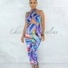 Vendor-unknown Naeva Rainbow Psychedelic Print Halter Cut-Out Jumpsuit JUST IN