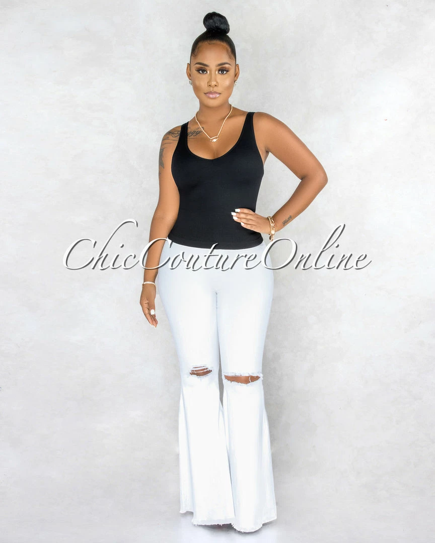 Vendor-unknown JUST IN Tarina Black V-Neckline Ribbed Top