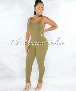 Vendor-unknown JUST IN Eliam Olive Green Seamless Body-Con Jumpsuit