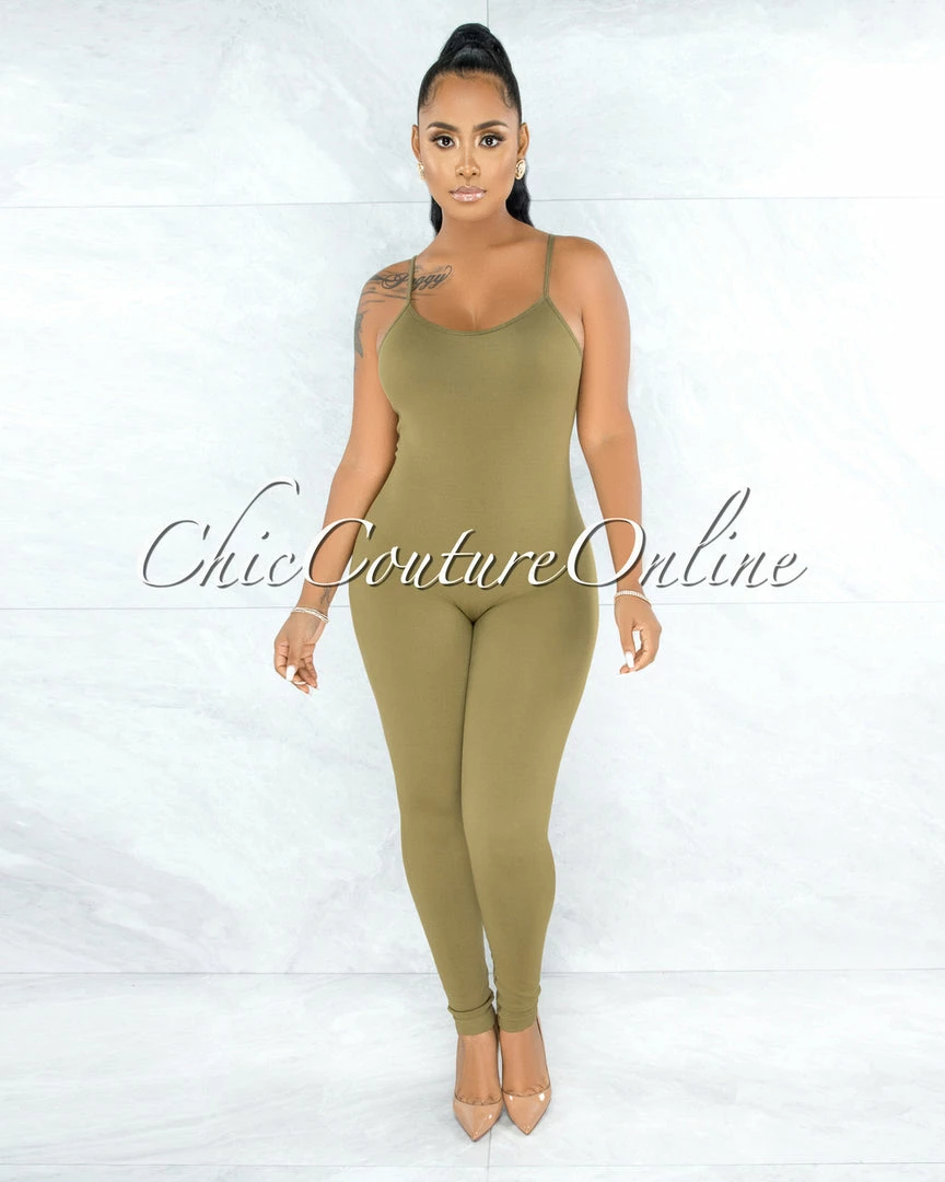Vendor-unknown JUST IN Eliam Olive Green Seamless Body-Con Jumpsuit