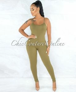 Vendor-unknown JUST IN Eliam Olive Green Seamless Body-Con Jumpsuit