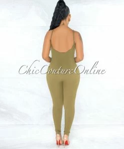 Vendor-unknown JUST IN Eliam Olive Green Seamless Body-Con Jumpsuit