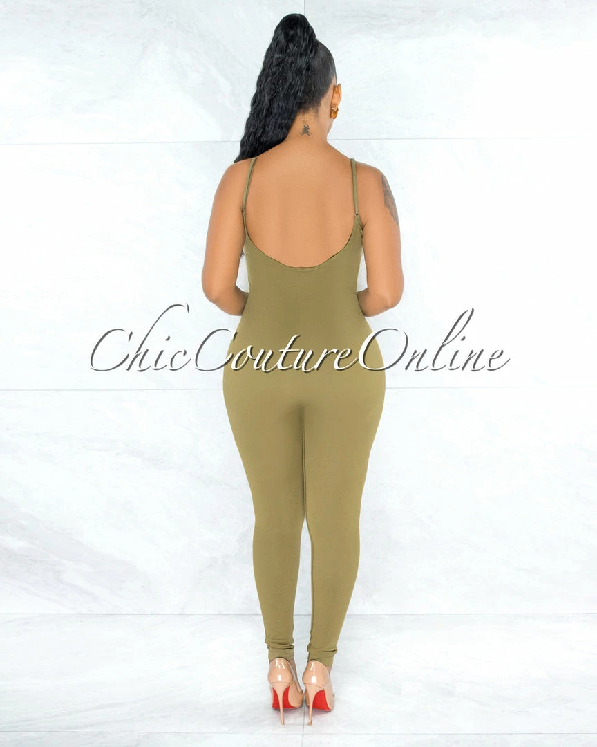 Vendor-unknown JUST IN Eliam Olive Green Seamless Body-Con Jumpsuit