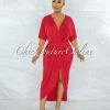 Vendor-unknown Uzuri Red V-Neck Front Drape Maxi Dress JUST IN