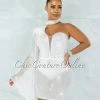 Vendor-unknown JUST IN Iriana White Rhinestones & Pearls Single Sleeve Mini Dress