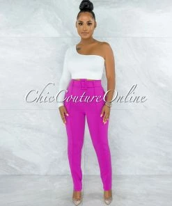 Vendor-unknown JUST IN Danna Magenta High-Waist Belt Pants