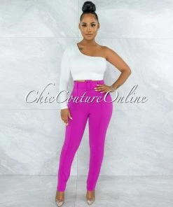 Vendor-unknown JUST IN Danna Magenta High-Waist Belt Pants