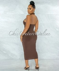 Chic Couture Online Eugene Brown Lace-Up Front Cut-Out Midi Dress