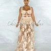 Vendor-unknown Lidonie Nude Embroidery Mesh Maxi Padded Dress