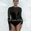 Vendor-unknown Claudette Black Velvet Sheer Bodysuit JUST IN