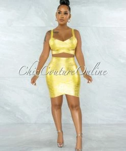 Vendor-unknown JUST IN Chica Yellow Silver Foil Bandage Two Piece Set