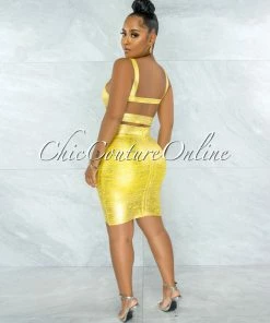 Vendor-unknown JUST IN Chica Yellow Silver Foil Bandage Two Piece Set