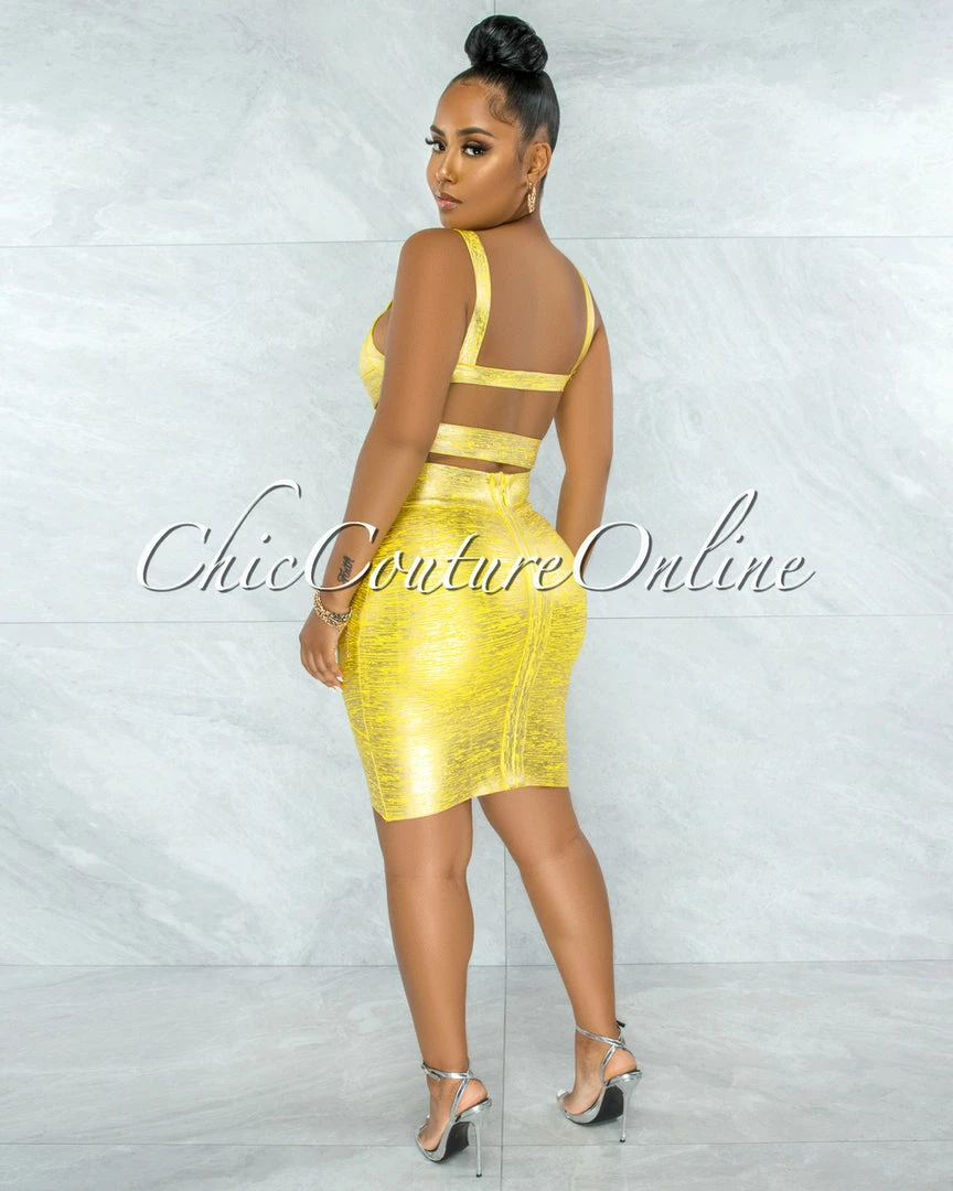 Vendor-unknown JUST IN Chica Yellow Silver Foil Bandage Two Piece Set
