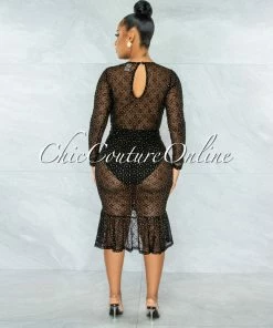 Chic Couture Online JUST IN Zadie Black Gold Glitter Accent Sheer Dress