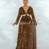 Vendor-unknown Antioco Leopard Print Front Tie Top & Maxi Skirt Mesh Set JUST IN