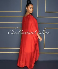 Vendor-unknown Finian Red Sheer Cover-Up W Tank Maxi Dress