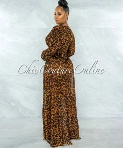 Vendor-unknown Antioco Leopard Print Front Tie Top & Maxi Skirt Mesh Set JUST IN