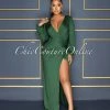 Vendor-unknown CELEBRITY CO Camelia Hunter Green Drape Side Slit Maxi Dress
