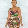 Vendor-unknown JUST IN Danely Multi-Color Leopard Print Ruched Mini Dress