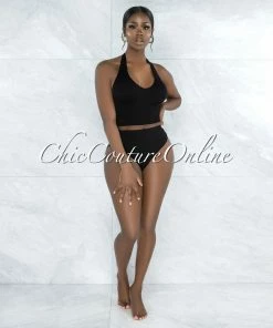 Vendor-unknown JUST IN Dahy Black Ribbed Undergarment Two-Piece Set