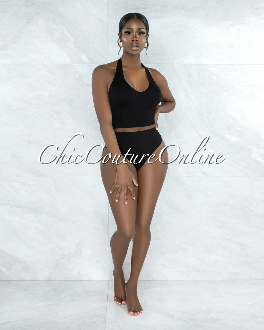 Vendor-unknown JUST IN Dahy Black Ribbed Undergarment Two-Piece Set