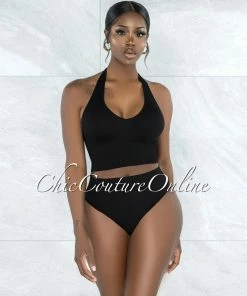 Vendor-unknown JUST IN Dahy Black Ribbed Undergarment Two-Piece Set