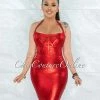 Vendor-unknown Artha Red Foil Mesh Details Bandage Dress JUST IN